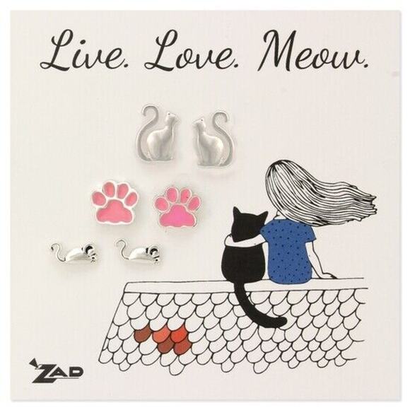 New Feline Cats Kitten Friends Mouse Pawprint Cat Surgical Post Pierced Earrings - Picture 1 of 2